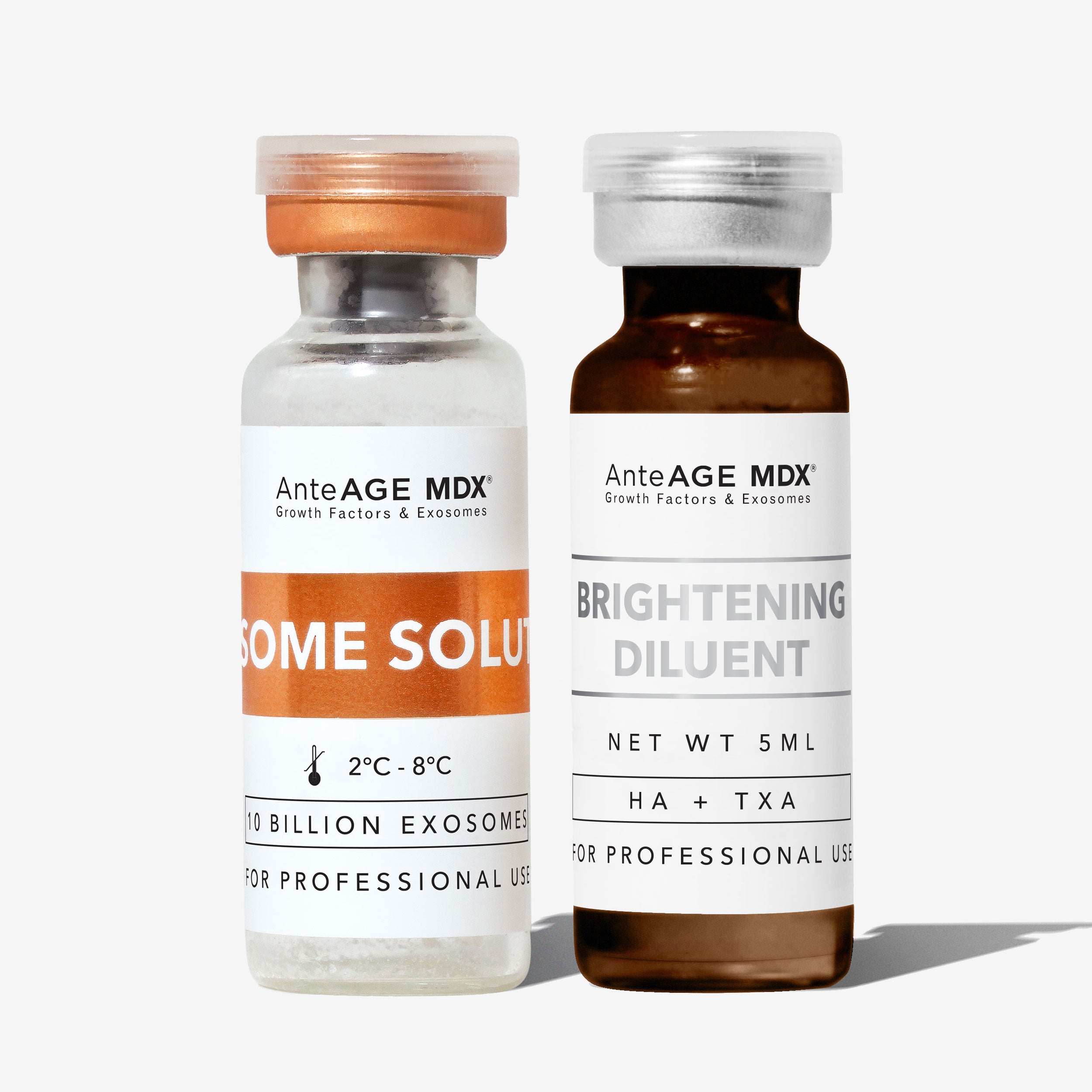 Two AnteAGE MDX skincare vials on a white background