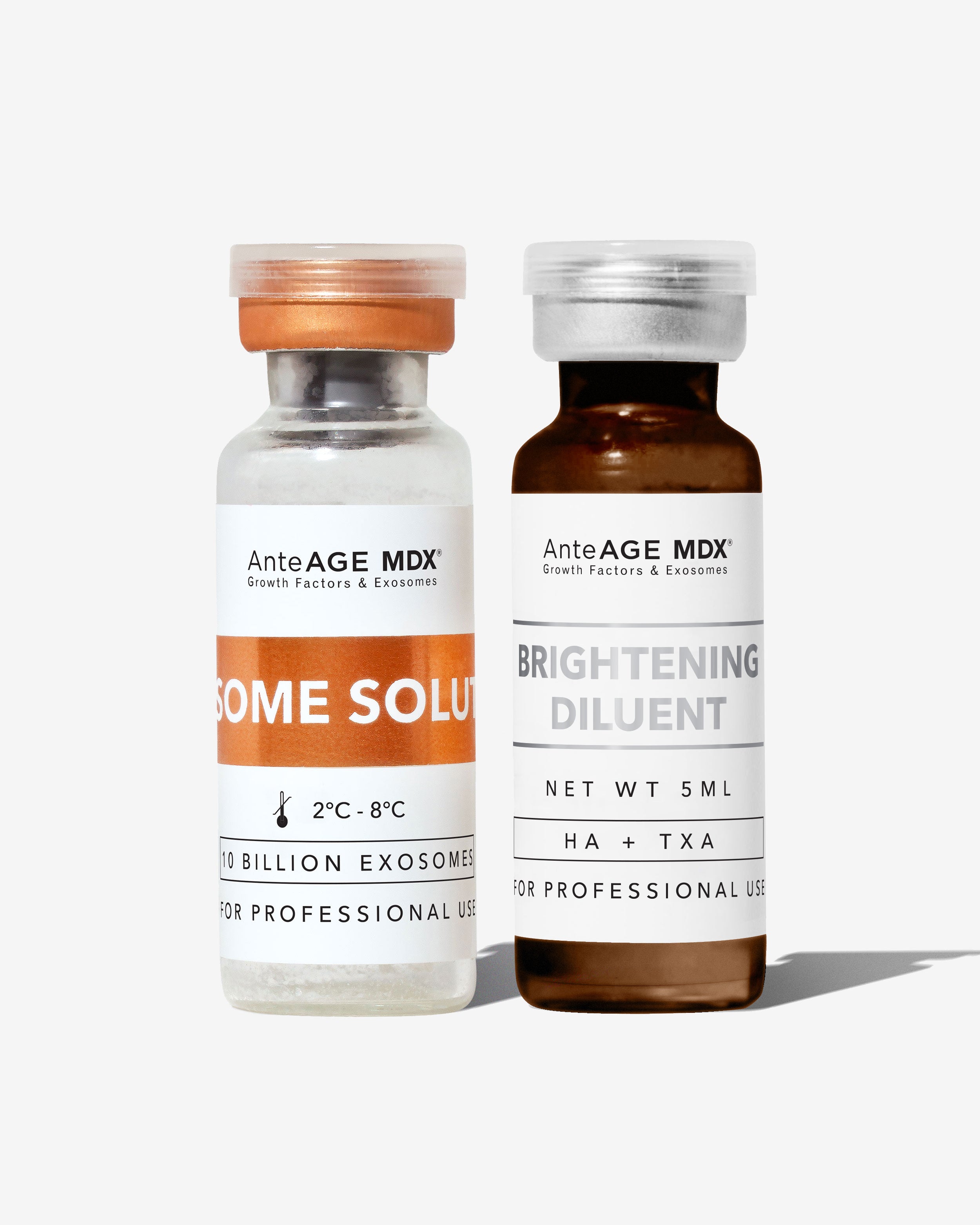 Two AnteAGE MDX skincare vials on a white background